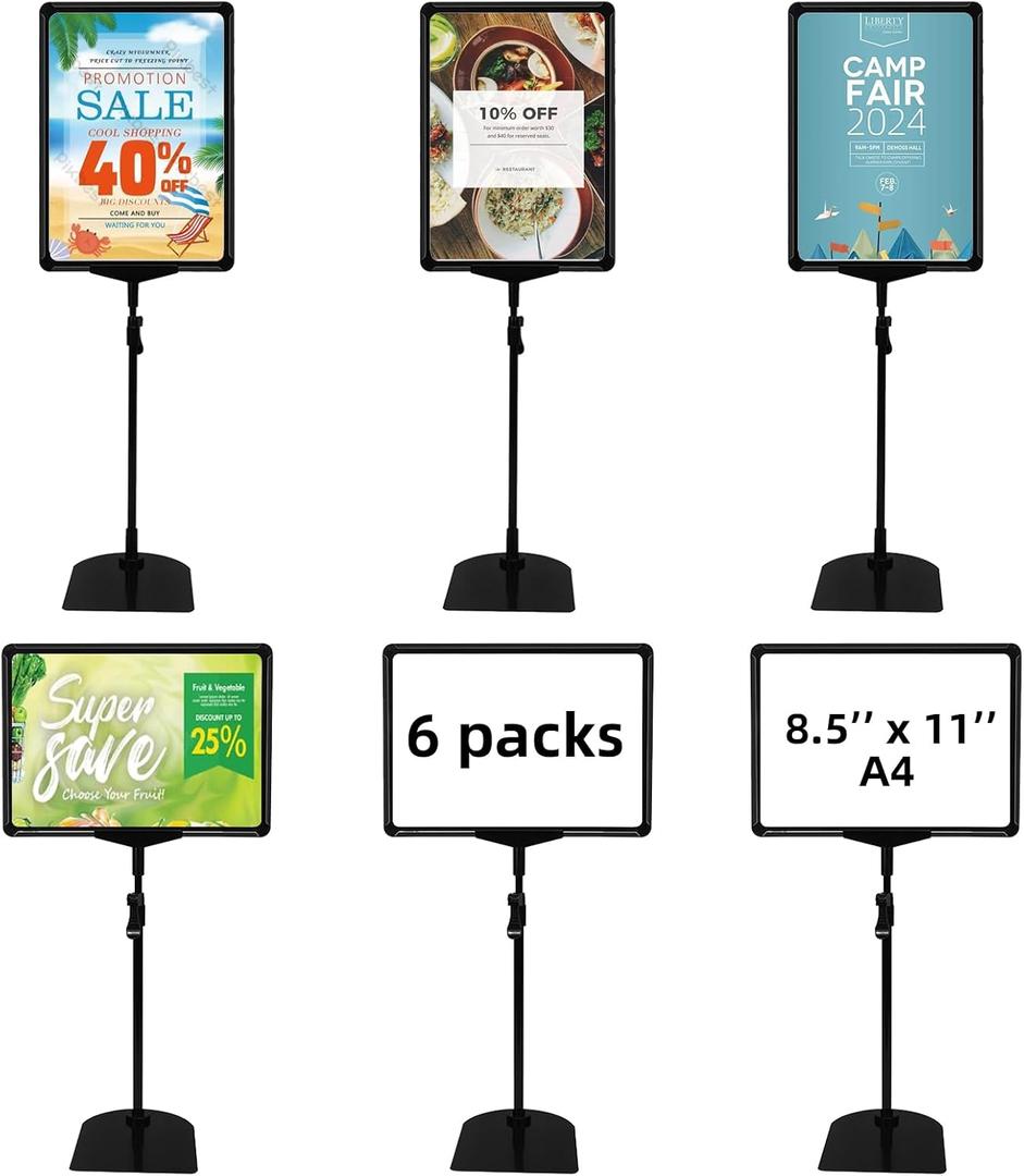 Sign Holder Stand,Sign Stand for Display,Adjustable Sign Holders For Table Top,Table Sign Holders 8.5 x 11,6 Packs,Black, 6pcs