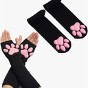Cat Paw Thigh High Socks Golves, Cute Soft 3D Toe Beans Socks Mittens Kitten Claw Pad Socks for Girl Women Cosplay Set
