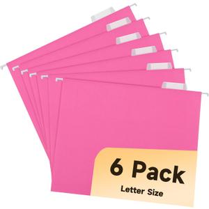 2 x 6 Pack Pink Hanging File Folders with Pocket,Letter Size Decorative Colored File Folder Cute Pretty Hanging Folder for Office Home School with 1/5-Cut Adjustable Tabs