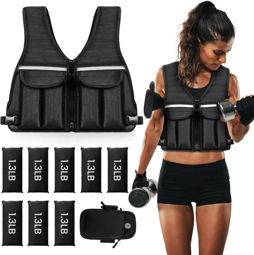 Prodigen Adjustable Weighted Vest, 0-12 lb, Weight Vest for Women and Man with 8 Removable Sandbag and Pocket | Weighted Vest for Walking, Running, Weight Loss, Strength Training