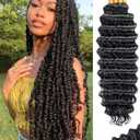 Human Braiding Hair for Boho Braids 24 Inch 100 g 4 Bundles Deep Wave Bulk Human Hair for Braiding No Weft 10A Curly Human Hair Extensions for Braids Wet and Wavy (1B)