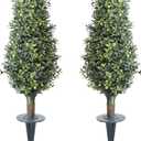 30inch Artificial Boxwood Plant with Ground Spike, Topiary with Stake for Outdoor (Set of 2)