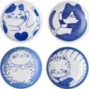 VanEnjoy Small Cute Ceramic Dishware Sets, Kawaii Cat Plates, Blue Shushi Plate Set Of 4, Japanese Plates, Dessert Plates Ceramic