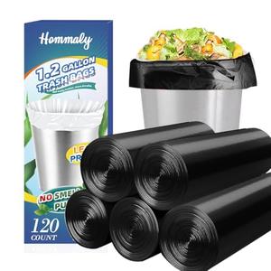 1.2 Gallon (1-1.2 Gal)120 pcs Small Black Trash Bags, Strong 1 Gallon 1.2 Gallon 1.3 Gallon Garbage Bags, Bathroom Trash Can Bin Liners,Mini Bags Waste Basket Liner,Fit 5 Liter, 1-1.2 Gal (1.2B120)