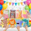 24 Packs Animal Parade Themed Paper Gift Bags, Cute Party Favor Bags with 3D Animal Shapes, Reusable Decorative Gift Tote for Birthdays, Holiday Gifting, Zoo/ Carnival Themed Parties