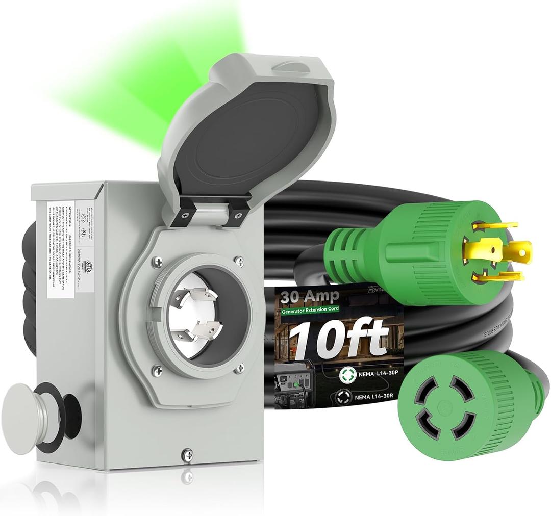 30 Amp Generator Cord 10FT and Power Inlet Box, Pre-Drilled 30 Amp Generator Inlet Box with Cord, NEMA L14-30P to L14-30R Generator Cord Waterproof Combo Kit, ETL Listed