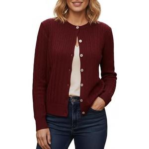 YODNBUK Cardigan Sweaters for Women Chunky Cable Knit Button Down Crewneck Long Sleeve Soft Fall Winter Top M