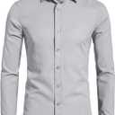 Men's Long Sleeve Button Up Shirts Solid Slim Fit Casual Business Formal Dress Shirt (Grey), Size XS