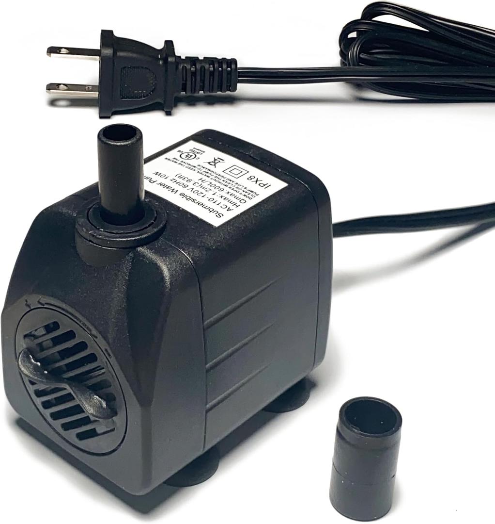 160GPH Ultra Quiet 600L/H 10W Submersible Water Pump with 3.9ft High Lift for Fountains, Hydroponics, Ponds, Aquariums, Fish Tank