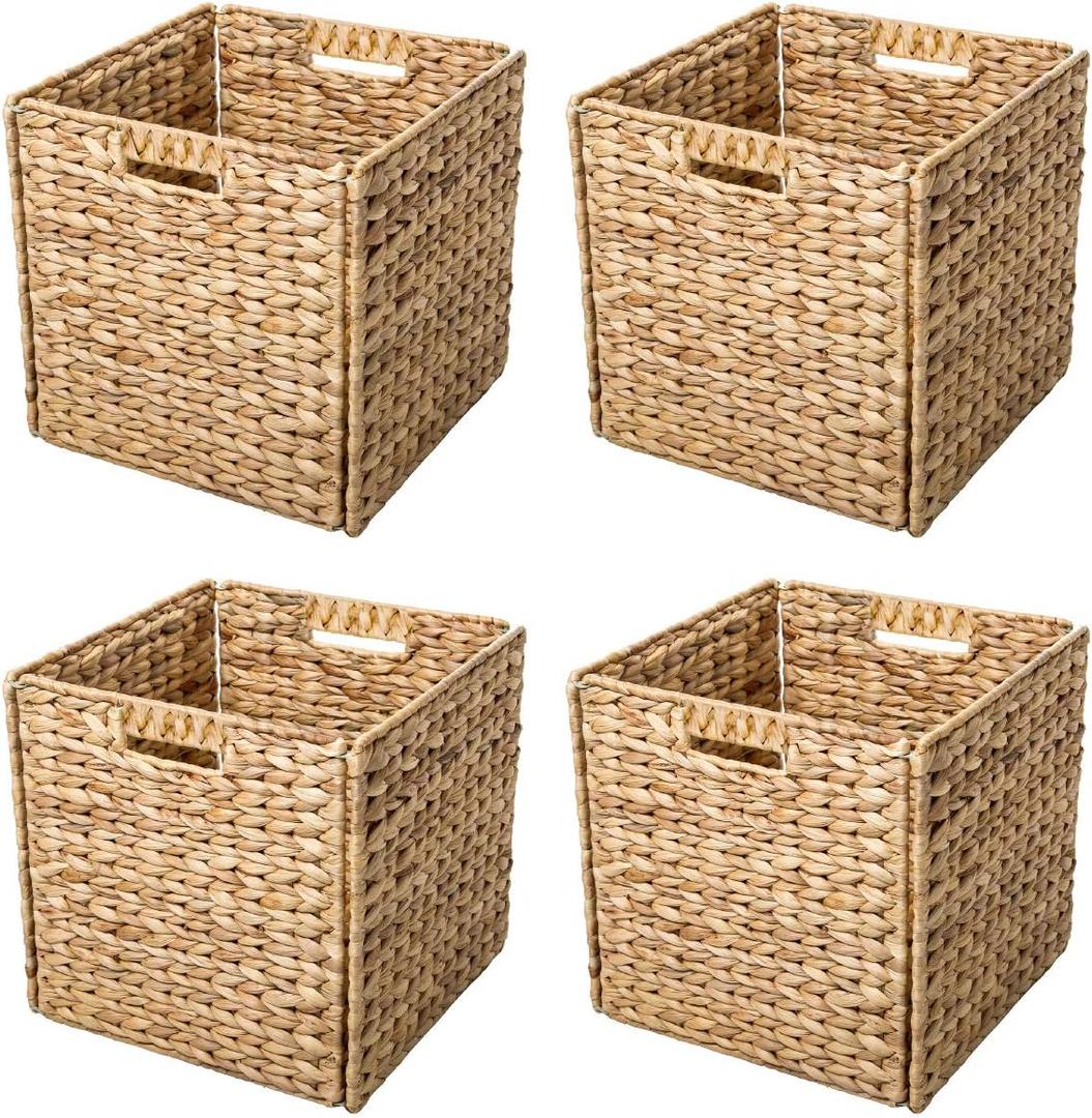 Trademark Innovations Foldable Hyacinth Storage Baskets with Iron Wire Frame (Set of 4) (12")