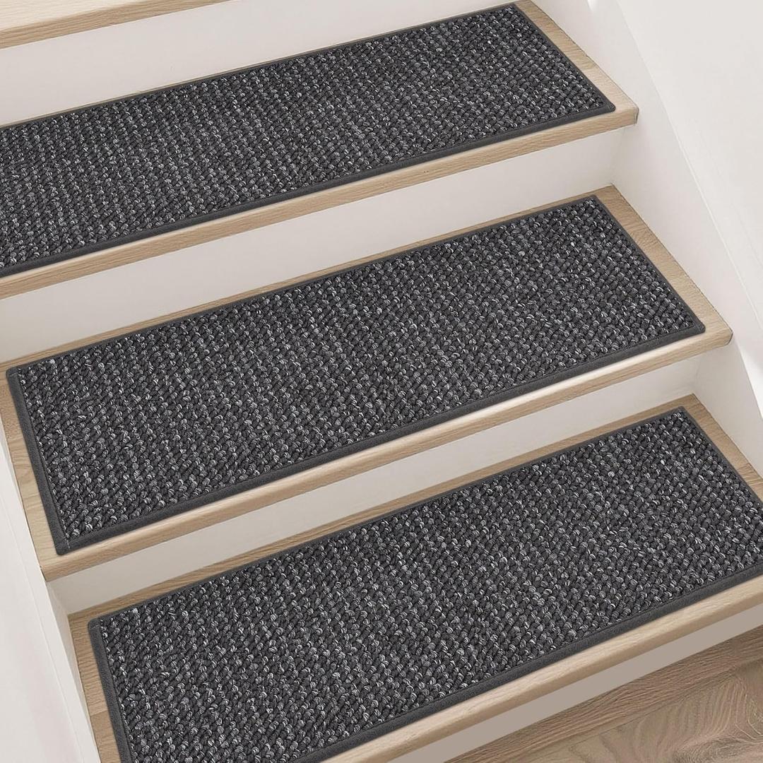 BEQHAUSE Stair Treads for Wooden Steps 28inX9in, Carpet Stair Treads Non Slip Indoor, Machine Washable Stair Runners for Kids Elders and Pets, Carpet for Stair Rugs Mat, TPE Backing, 4pcs, Charcoal