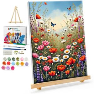 YOYA Framed Paint by Numbers Kit for Adults - Flowers Adult Paint By Number Kits on Canvas with Easel, DIY Flower Paint by Number Framed Canvas for Home Wall Decor 8x12 Inch