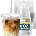 SHOPDAY 8 oz-Plastic-Cups-with-Lids - 200 Pack Disposable Clear Cups with Lids, Small Cup for Cold Drink Smoothie Food, Coffee Cup