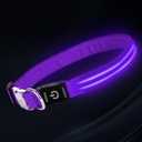 LED Dog Collar with Metal Buckle - USB Rechargeable Glow Collar for Dogs, Waterproof Light Up Dog Collar w/Reflective Strips - Adjustable Night Safety Collars by PetIsay(Purple,Large)