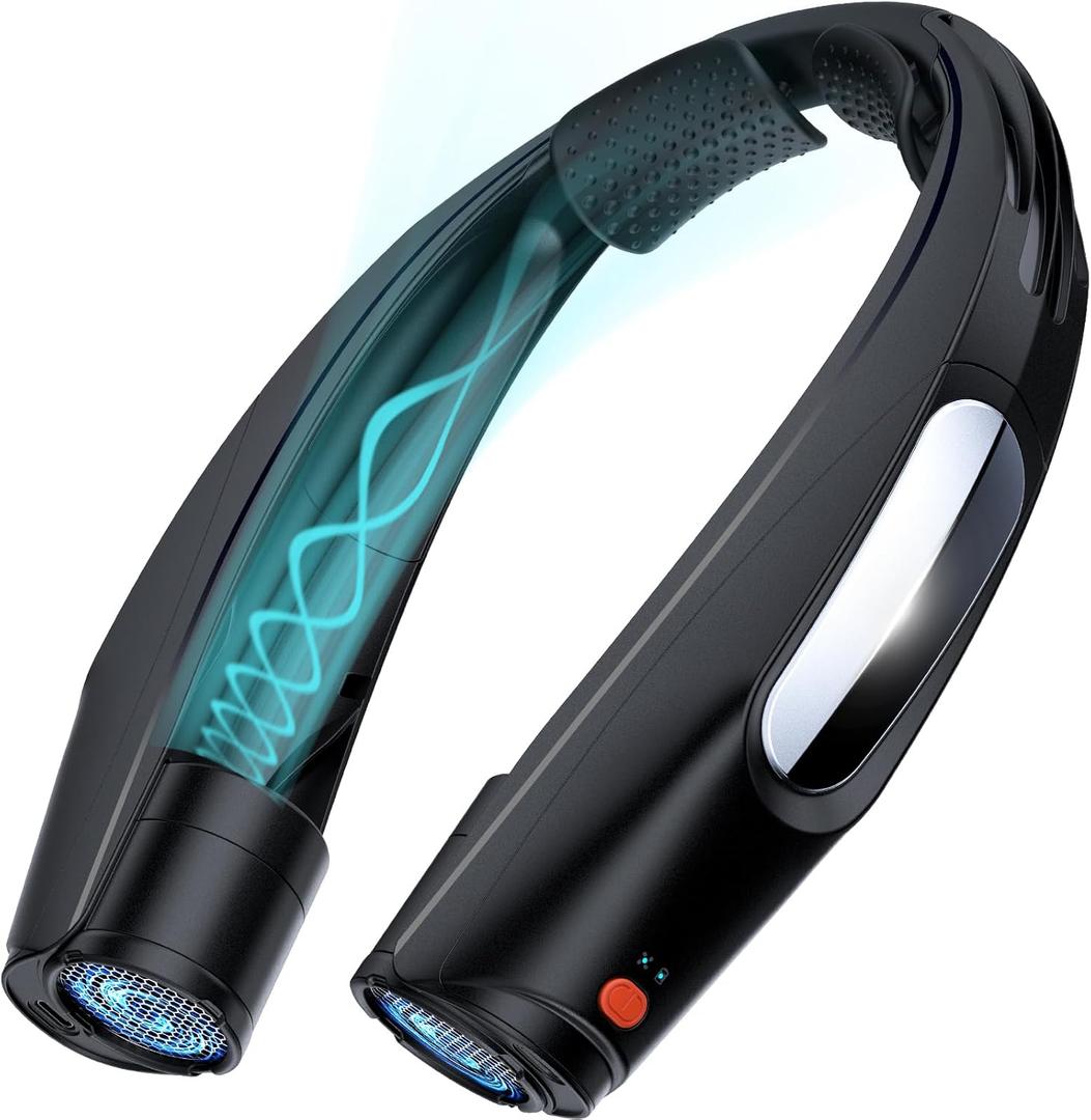 ZEEFO Portable Neck Fan, Hands Free Personal Fan- 6000mAh Battery Operated, USB Rechargeable Fan with 6 Adjustable Speeds, Cooling Wearable Fan for Home, Office, Outdoor, Trave-Black