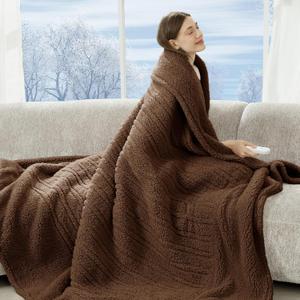 Electric Blanket Twin 62"X84"- Soft Double Sided Sherpa Heated Blanket Twin with 5 Heatings Levels & 10 hrs Auto Shut Off, Fast Heating & ETL Certified, Gift for Women(Brown)