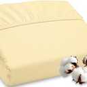 ROYALE LINENS 300 Thread Count 100% Long Staple Combed Cotton Fitted Sheet Queen - Super Soft Deep Pocket Bottom Sheet - Fitted Sheets Only - Elastic Sheets (Queen, Light Yellow)