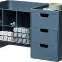 BLUE GINKGO Hive Stack Desk Organizer  Stackable Pen Holder, Stationary Organizer with Drawers - Office Storage, School Supplies, Makeup (Made in Korea, Blue)