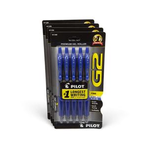 PILOT G2 Premium Refillable and Retractable Rolling Ball Gel Pens, Fine Point, Blue Ink, (Pack of 6, 30 Count Total)