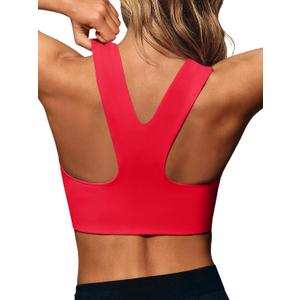 Aoysky Womens Buttery Soft Square Neck Sports Bras Compression Padded Longline Yoga Workout Running Crop Tops (Large, Red)