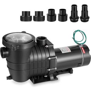 2 HP Pool Pump 6800 GPH Self Priming in/Above Ground Swimming Pool Pump 110V/220V Dual Voltage Single Speed Pumps with Strainer Basket 6Pcs Connectors