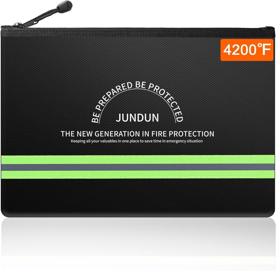 JUNDUN Fireproof Money Bag, 10.6"x6.7" Waterproof and Fireproof Cash Bag with Zipper Closure,Fireproof Safe Storage Pouch Envelope for Money,Cash and Passport,Black (Small)