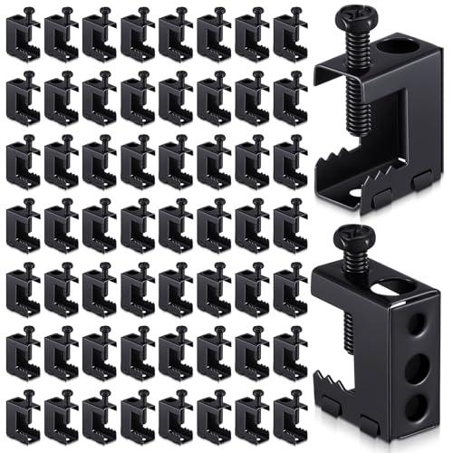 Tandefio 50 Pcs 1/4"-20 Spring Steel Beam Clamps Metal Beam Hangers Bolt on Clamp for Installation on Beams 1/4" and 3/8" Threaded Rod, S Hooks and Bridle Rings for Pipe Cable Woodworking Tool
