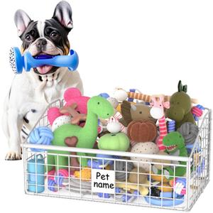 Kaiferty Indestructible Dog Toy basket, Medium Toy Box for Dogs,Pet Toy Bin Dog Metal Basket for Toys, Dog Toy Storage, Dog Storage Organizer,Dog Toy Box for Living Room Area (White)