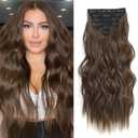 Clip in Hair Extensions, 6 PCS Natural & Soft Hair & Blends Well Hair Extensions, Medium Brown Synthetic Long Wavy Hairpieces(24inch, 6pcs, Medium Brown)