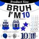 Kuxriox 11Pcs 10th Birthday Decorations for Boys Men, Blue Sliver Happy 10th Birthday Banner, Bruh I'm 10 Balloons Centerpieces Swirls Party Supplies, 10 Years Bday Banner Ceiling Table Topper Sign