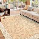 5x7 Washable Boho Area Rug for Living Room, Vintage Floral Non Slip Bedroom Rugs, Soft Low Pile Carpet for Kitchen Bathroom Farmhouse Nursery Kids Room Dining Room, Cinnamon Orange