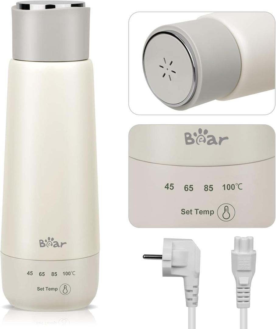 Bear 300 ml Electric Kettle, 3-in-1 Travel Electric Kettle, Double Layer 304 Stainless Steel Liner, Portable Small Fast Heating Insulation Cup (Single Button)