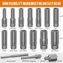 16PCS 3/8" Drive Deep Bolt Extractor Set, Impact Bolt Nut Remover Set, Stripped Lug Nut Extraction Socket Set For Narrow Space Removing Broken, Damaged, Frozen, Rusted, Rounded-Off Bolts, Nuts, Stud
