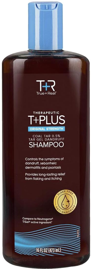 True+Real Coal Tar Therapeutic Plus Tar Gel Anti-Dandruff Shampoo Original Strength 0.5% Coal Tar, 16 Fl Oz, Pack of 1