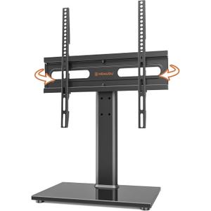 Universal Swivel TV Stand - Table Top TV Stand for 27-60 inch LCD LED TVs - Height Adjustable TV Base Stand with Tempered Glass Base & Wire Management, VESA 400x400mm HT06B-002