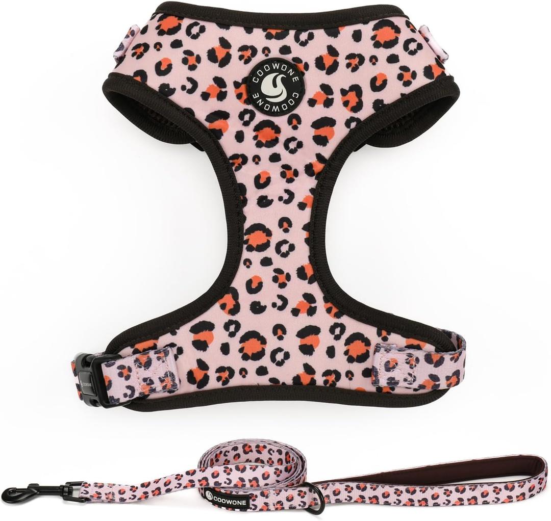 Dog Harness and Leash Set, Adjustable Dog Harness, Dog Leash, No Pull No Choke Puppy Harnesses for Walking Training for Small Medium Pet (XS(Chest 9.9 - 13.5", Neck 7.8 - 10.2"), Pink Leopard)