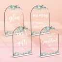 4 Pcs Acrylic Wedding Signs for Reception, Bridal Shower Decorations, Cards and Gifts Signs, Guest Book Sign, Arch Acrylic Table Top Sign with Holder for Wedding Reception (Clear Eucalyptus Leaves)