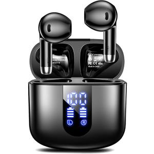Wireless Earbuds, Bluetooth Headphones with Deep Bass Stereo, 48H Playback Ear Buds with LED Power Display, Lightweight, IPX7, in-Ear Earphones with Mic for iPhone/Android/iPad, Black