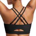BRXL Sports Bra with Sewn in Pads Light Impact Adjustable Strappy Padded Push Up Sports Bra Criss Cross Back Yoga Workout (Medium, Black)