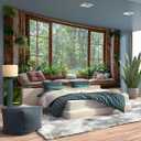 BSFHH Tapestry Nature Scenery Forest Green Tree Stone Rainforest River Jungle Wall Hanging Art Landscape Scene Through Wooden Windows Tapestry for Living Room Bedroom