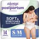Always Discreet Postpartum and Adult Incontinence Underwear for Women, Size S/M, Maximum Protection, 14 CT