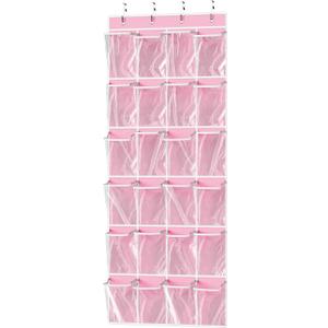 Simple Houseware 24 Pockets Large Clear Pockets Over The Door Hanging Shoe Organizer, Pink (56" x 22.5")