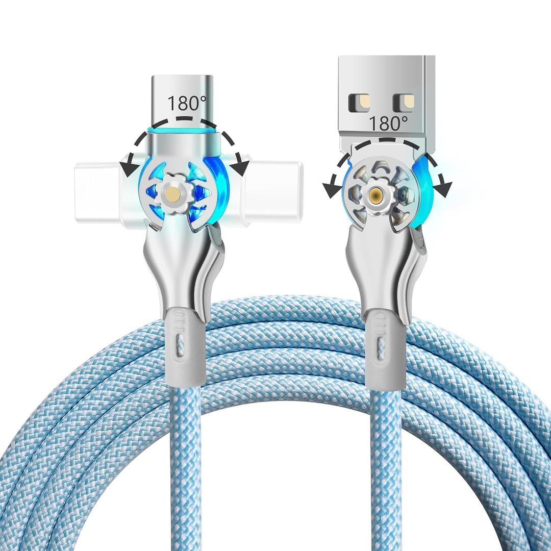 YACSEJAO Dual 180 Rotating USB Type C Cable 6.6FT 65W USB A to USB C Nylon Braided Fast Charging & Data Transfer Cable for USB C, Type C Laptop/Tablet/Phone