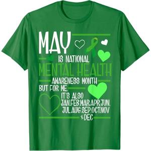 In May We Wear Green Mental Health Awareness Month Ribbon T-Shirt (Green, M)