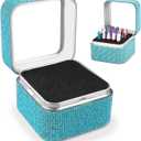 Nail Drill Bits Holder Rhinestone Case Box- 25 Holes Dustproof Portable Storage Box Efile Nail Bits Displayer Organizer Container for Manicure Tools (Lake Blue)