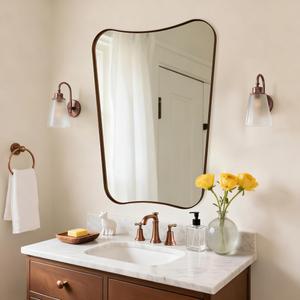 ANDY STAR Brushed Bronze Asymmetrical Mirror, 24"x32" Bathroom Mirror with Premium Stainless Steel Thin Frame, Antique Butterfly-Inspired Designer Mirror, Ideal for Bathroom, Powder Room, Entryway