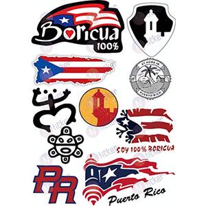 The Original Puerto Rico Sticker Decal Set - Waterproof Vinyl - Puerto Rico Hard Hat Sticker, Boricua, Coqui, El Morro, Puerto Rican, Car Bumper, Window, Laptop, Water Bottle (10pcs)