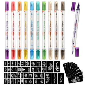 HAWINK Temporary Tattoo Markers for Skin, 10 Body Markers + 56 Large Tattoo Stencils, Dual-End Tattoo Pens Make Bold and Fine Lines ZYH2208001KIT