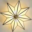 Star Flush Mount Ceiling Light: 20 Inch Brass Milk Glass Lighting Fixture - Balck Art Decor Lights - Mid Century Vintage Moravian Bronze Lamp for Bedroom Kitchen Dining Room Entry Foyer Outdoor Porch
