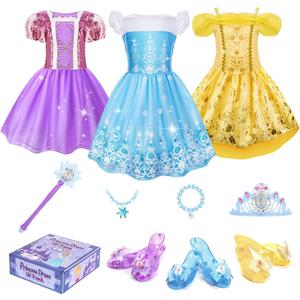 Meland Princess Dress Up for Girls 3-6, Dress Up Clothes for Girls with Princess Shoes Toy, Birthday Gift for Toddlers Girls